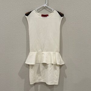 Boohoo Cream Dress with Peplum & Stud Details